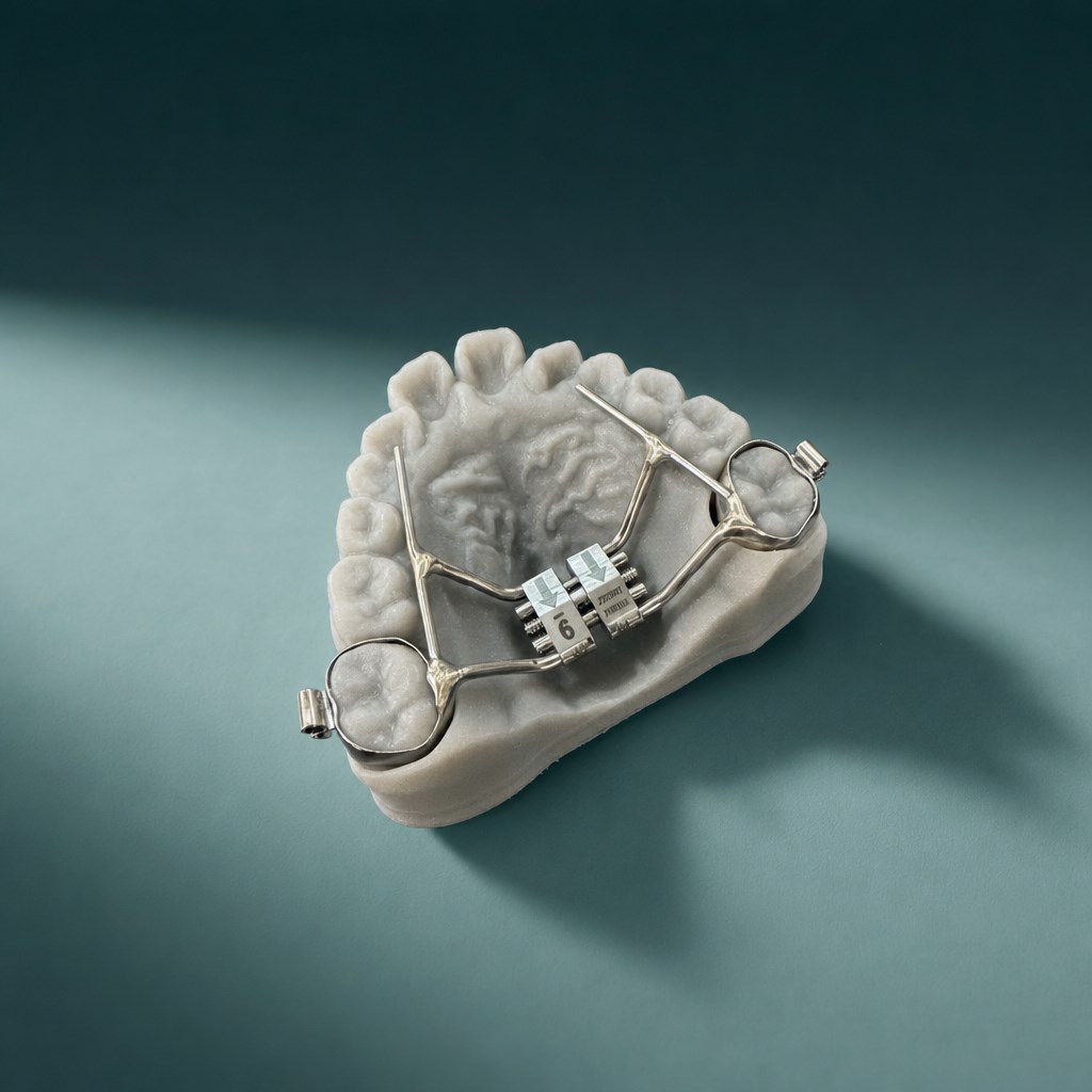 Hyrax rapid palatal expander with a Leone screw on a dental model